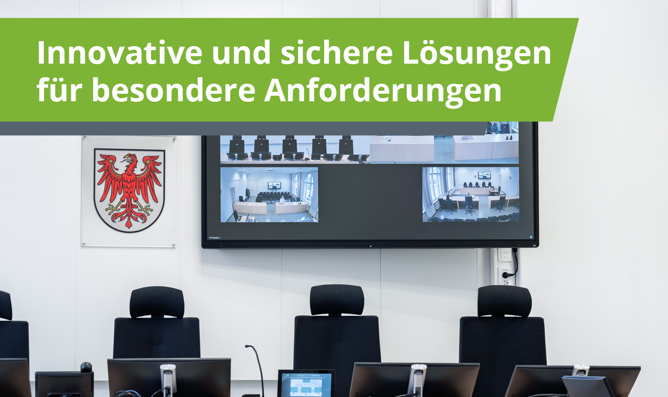 Bild: Innovative und sichere Lösungen für besondere Anforderungen - Bild zeigt Großbildmonitor im Gerichtssaal