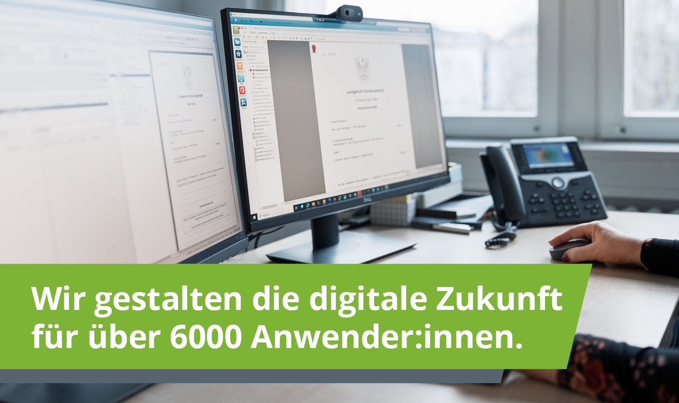 Bild: Wir gestalten die digitale Zukunft von über 6000 Anwender:innen - Bild zeigt einen modernen Bildschirmarbeitsplatz