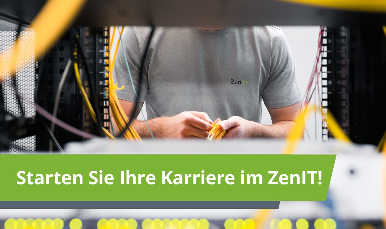 Starten Sie Ihre Karriere jetzt! Bild zeigt ZenIT-Mitarbeiter bei der Arbeit mit IT-Hardware