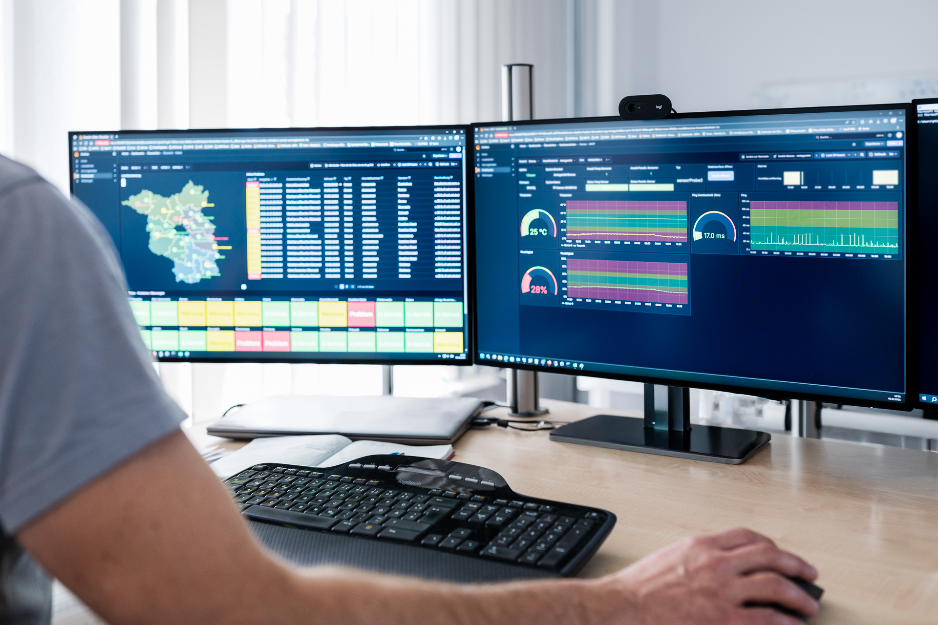 Erfahren Sie mehr über uns, Bild zeigt Mitarbeiter vor dem Monitoring-Tool